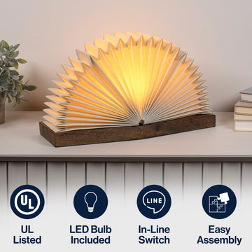 Darla Modern Art Deco Paper Half Pleated Fan LED Table Lamp